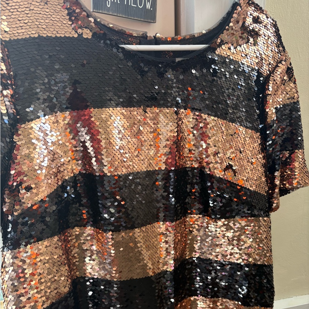 Anthropology Maeve Black and Gold Sequin Top